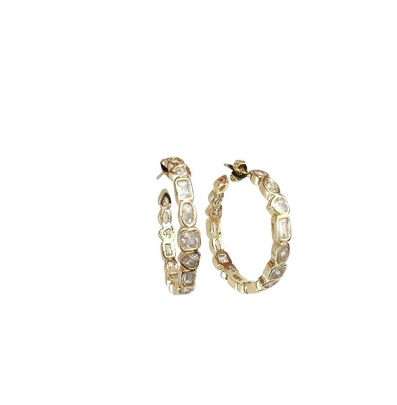 Ladies gold stud earrings-Judy Hoop