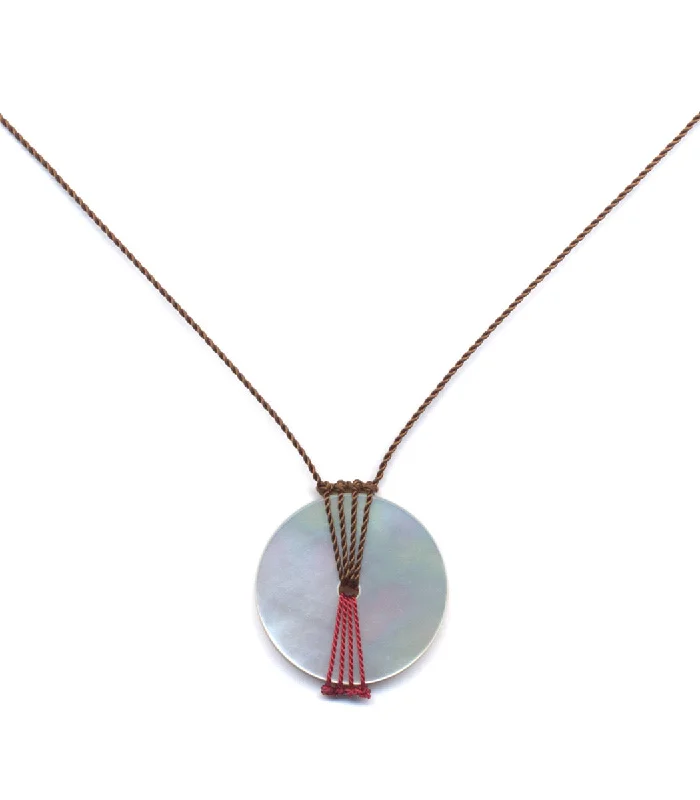 Ladies modern necklaces-Roped Mother of Pearl Wheel Necklace