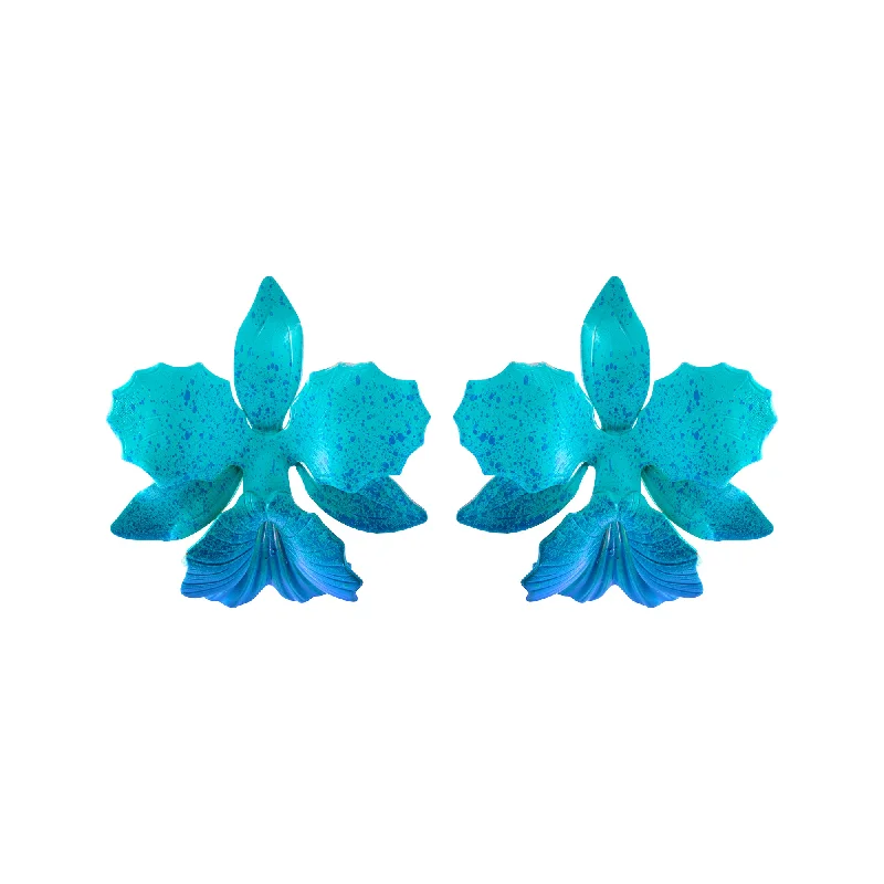 Ladies gemstone earrings-Ocean Laelia Orchid Studs