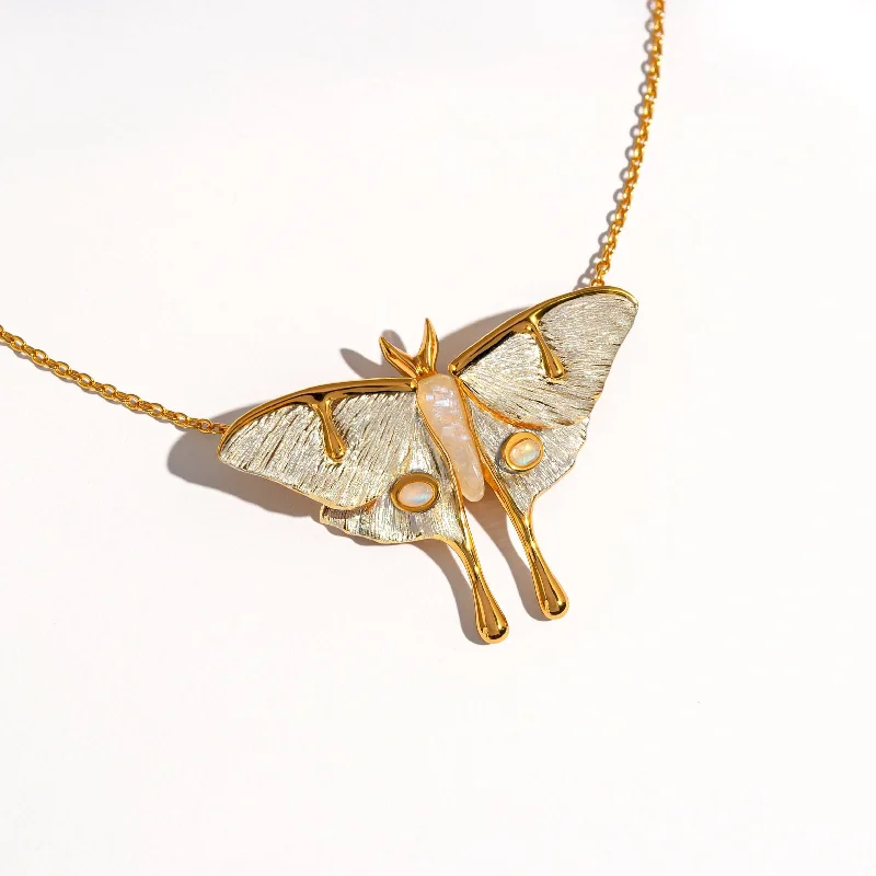 Ladies wedding necklaces-Lunar Moth Pendant Necklace