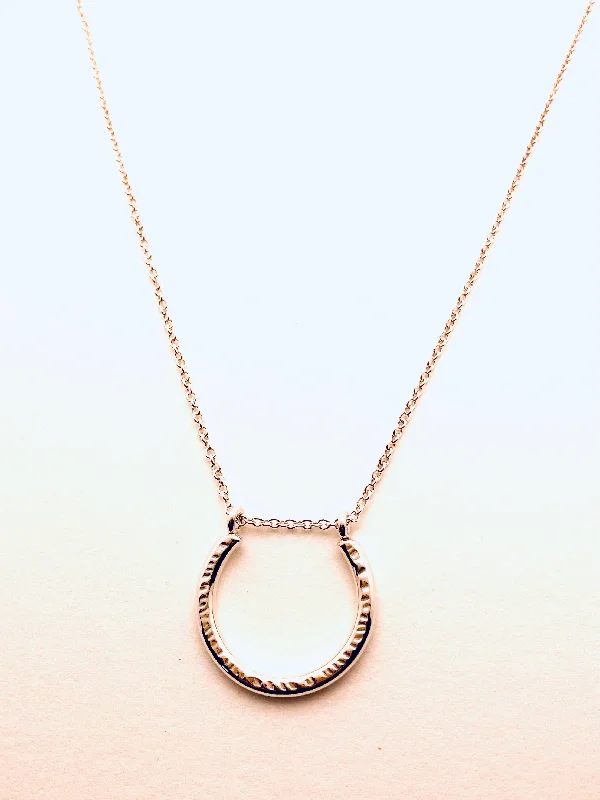 Ladies sterling silver necklaces-Sterling Silver Hammered Horseshoe Necklace