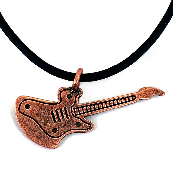 Ladies wedding necklaces-Electric Guitar Antique Copper Pewter Necklace