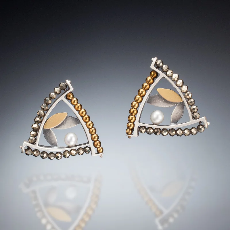 Ladies drop earrings-Mixed Metal Triangle Earrings