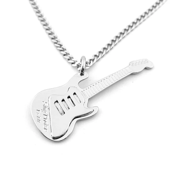 Ladies diamond pendant necklaces-Electric Guitar Sing Praise Rhodium Finish Chain Necklace