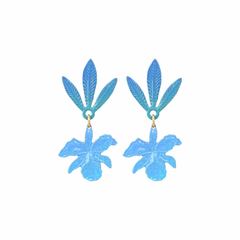 Ladies oval earrings-Ocean Orchid Earrings