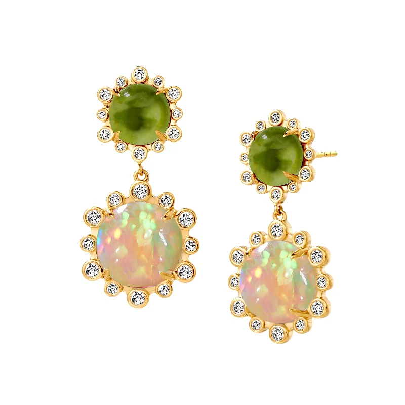 Ladies small hoop earrings-Double Drop Opal Earrings