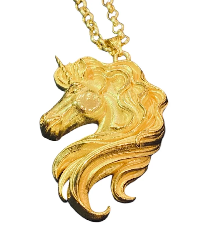 Ladies white gold necklaces-Unicorn Necklace