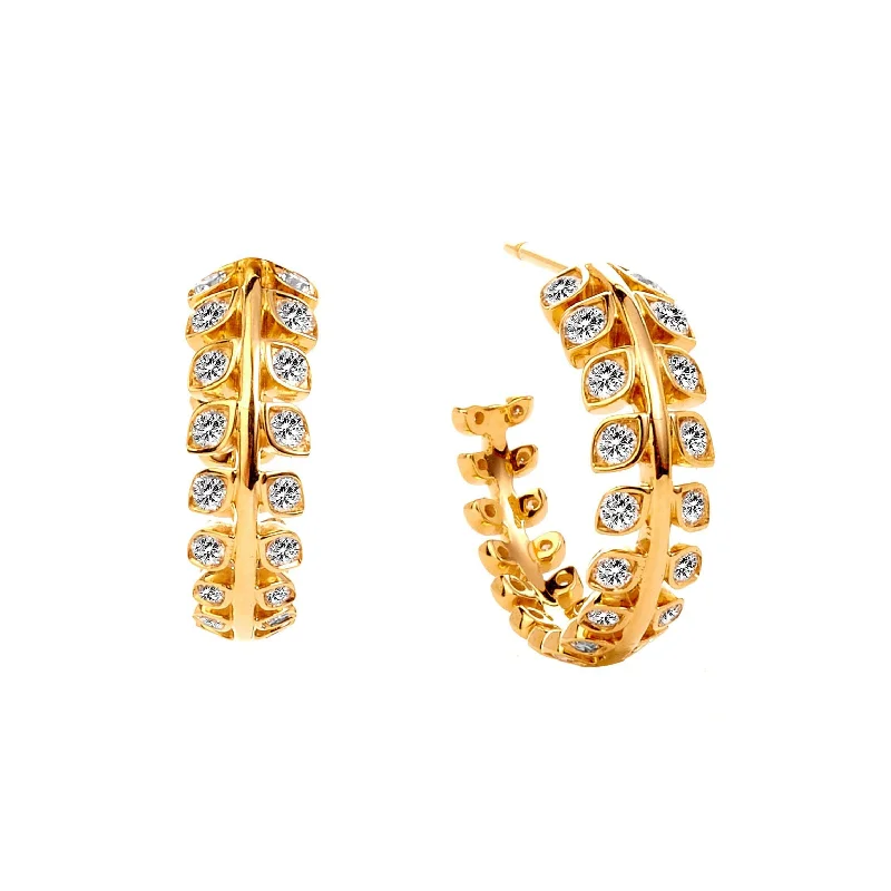 Ladies large hoop earrings-Diamond Leaf Hoops