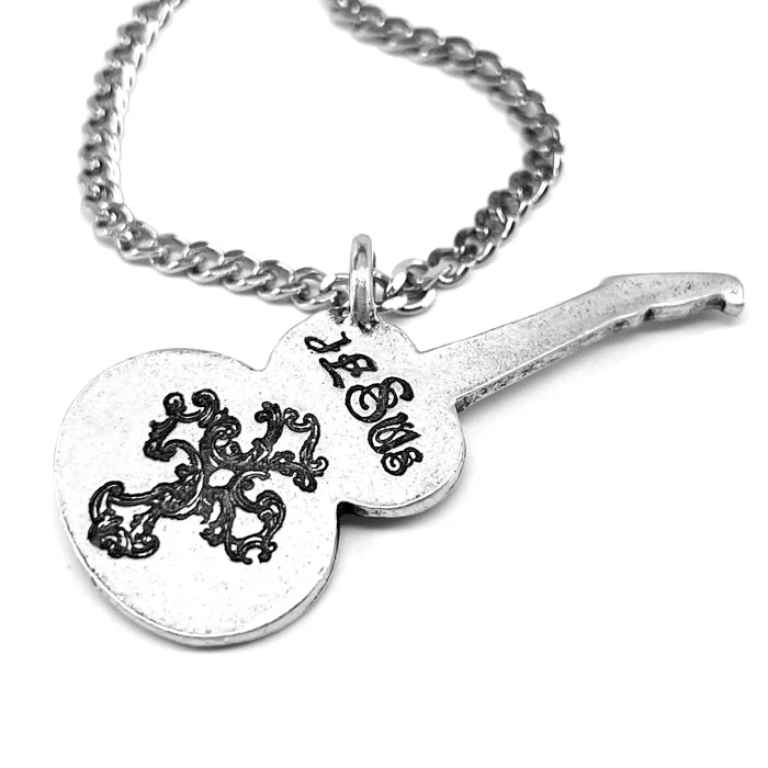 Ladies chunky necklaces-Electric Guitar Jesus Antique Silver Finish Chain Necklace