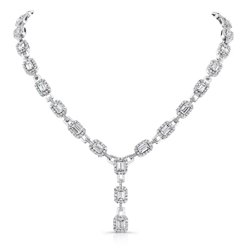 Ladies fashion necklaces-Uneek Emerald Cut Diamond Signature Lariat Necklace