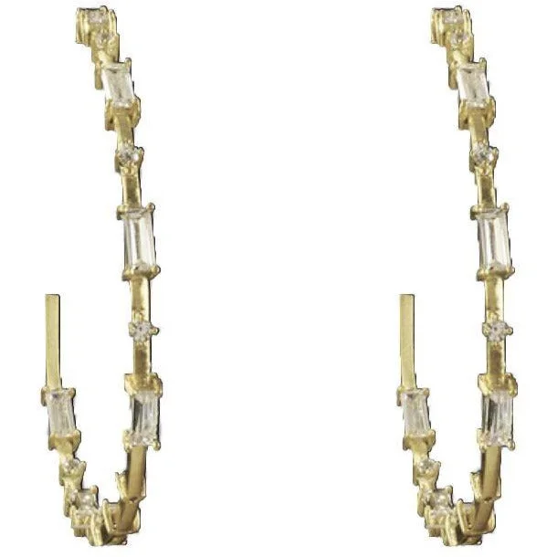 Ladies classic earrings-Baguette gold hoop