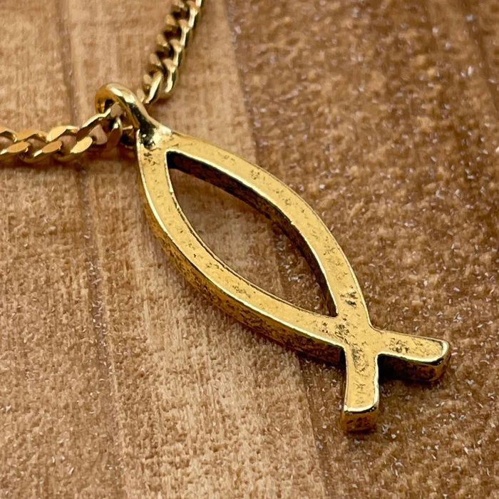 Ladies butterfly necklaces-Ichthus Fish Gold Finish Pendant Gold Finish Chain Necklace