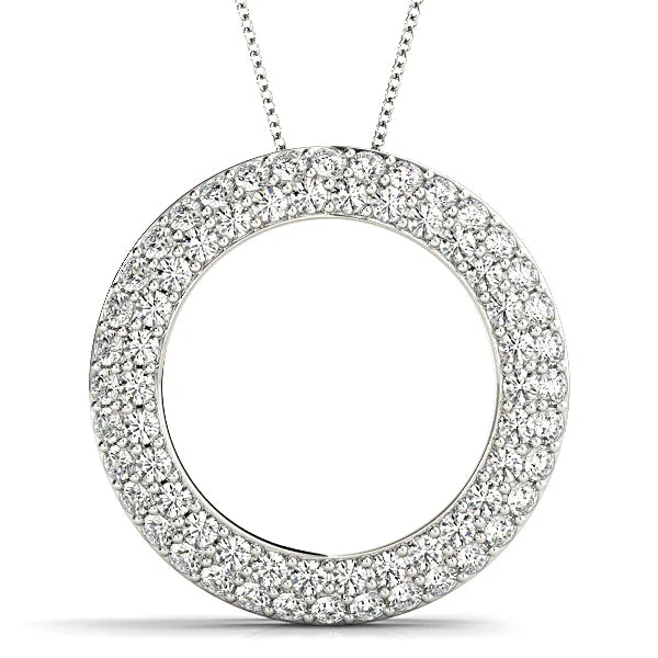 Ladies fashionable necklaces-1.00 ctw Diamond Double Row Pave Circle Necklace Pendant