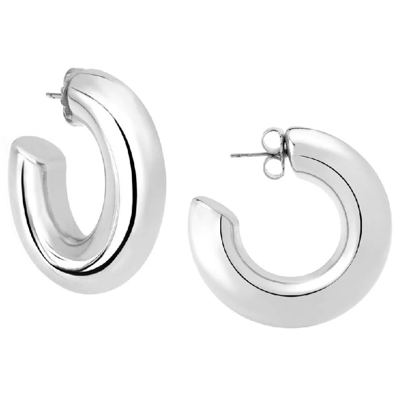 Ladies crystal earrings-Silver large loop