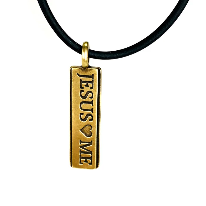 Ladies diamond pendant necklaces-Jesus Loves Me Brass Necklace