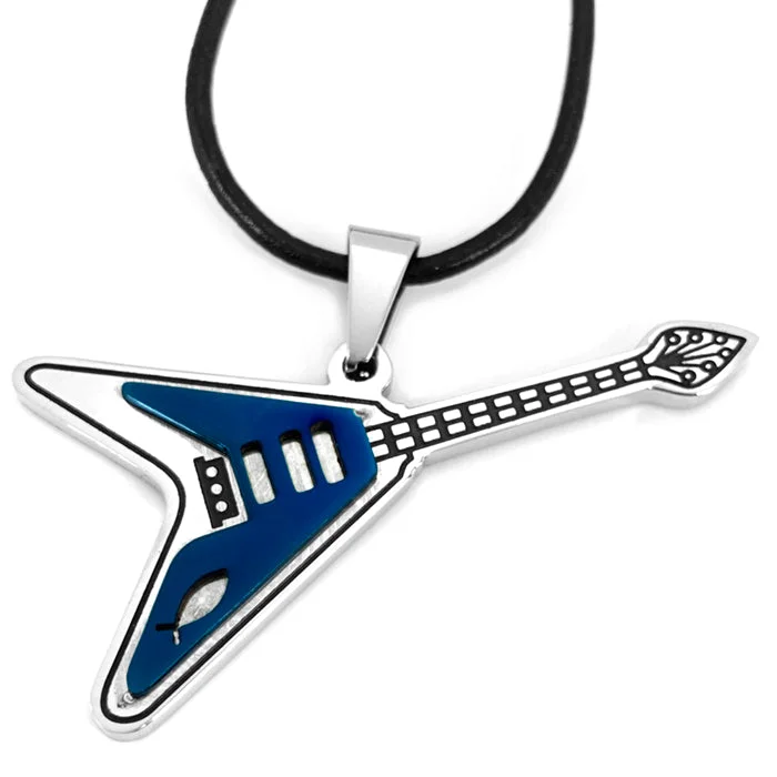 Ladies engraved bar necklaces-Jesus Fish Guitar Necklace