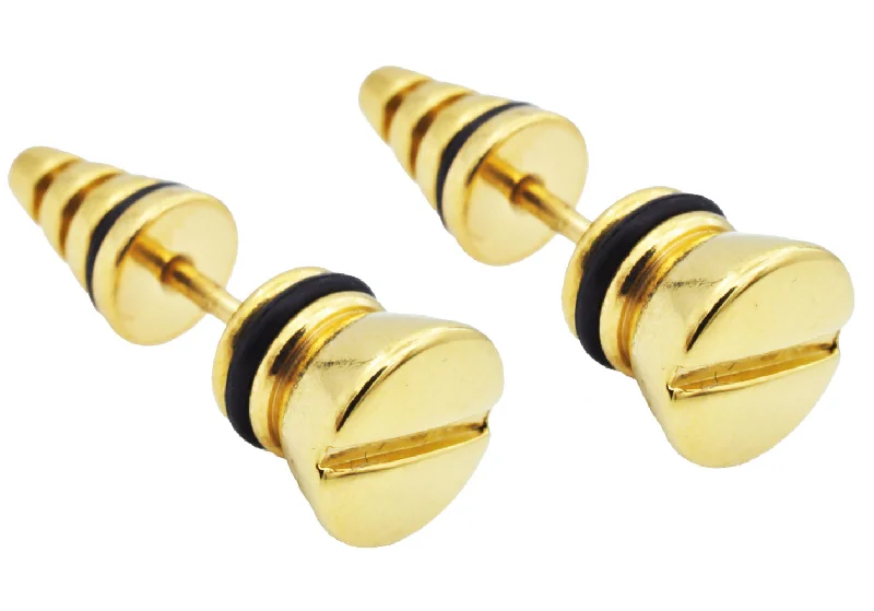 Ladies classic earrings-Men's 8mm Gold Plated Stainless Steel Screw Earrings