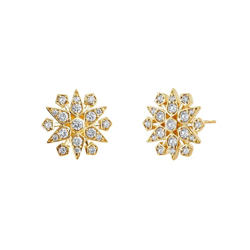 Ladies gold diamond earrings-Small Starburst Studs