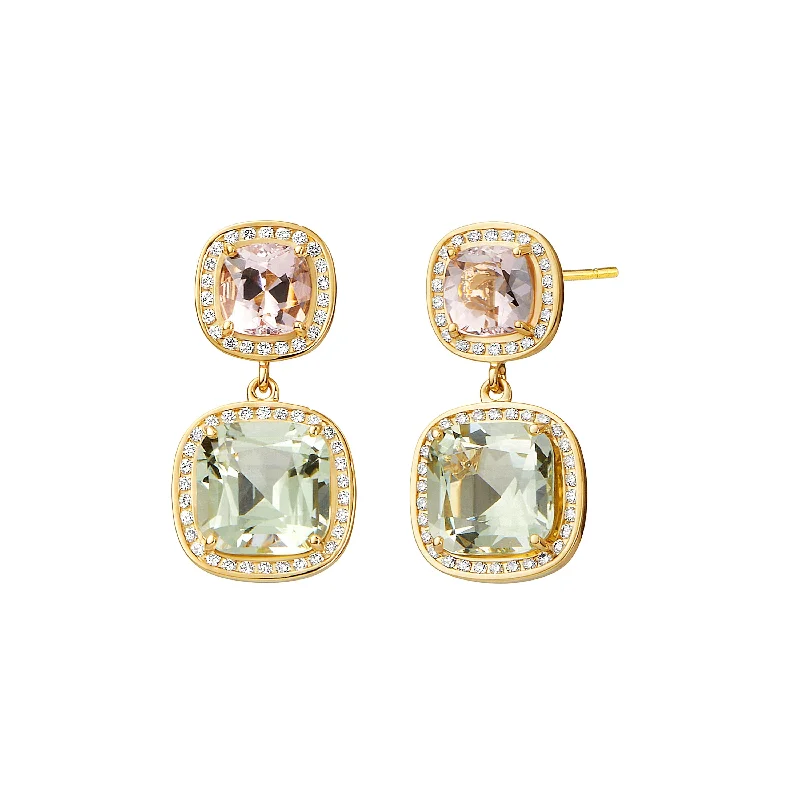 Ladies diamond stud earrings-Cushion Double Drop Earrings