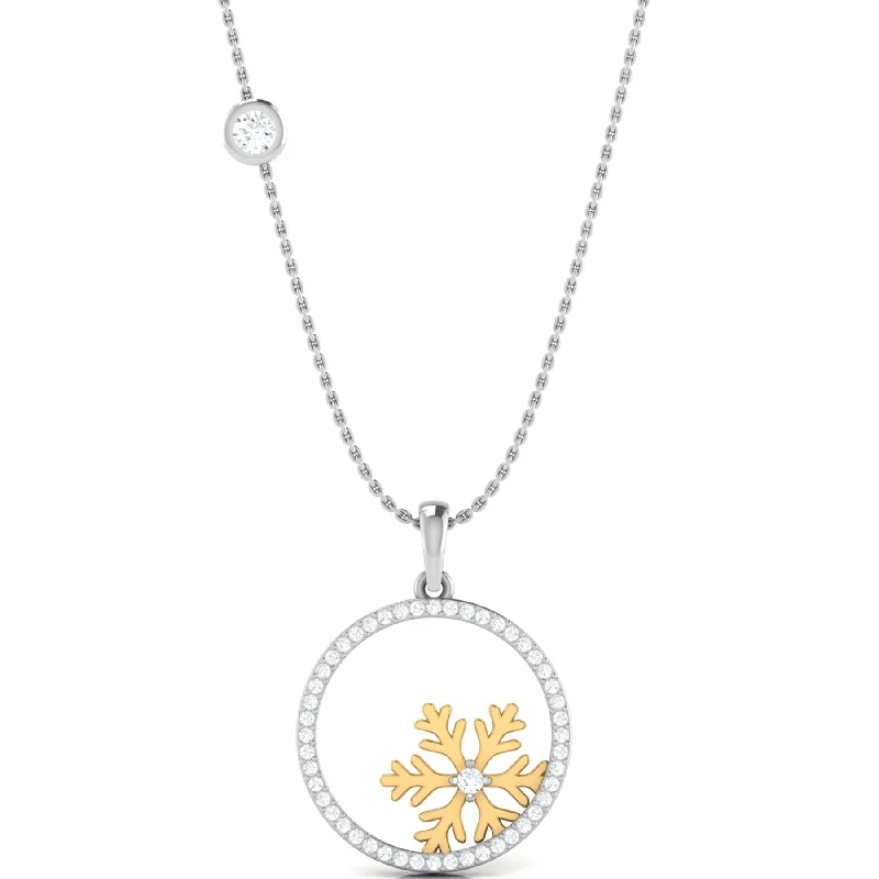 Ladies elegant necklaces-Snow Flake Round Diamond & Gold Necklace