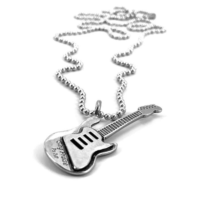 Ladies personalized charm necklaces-Electric Guitar Sing Praise Silver Ball Chain Necklace