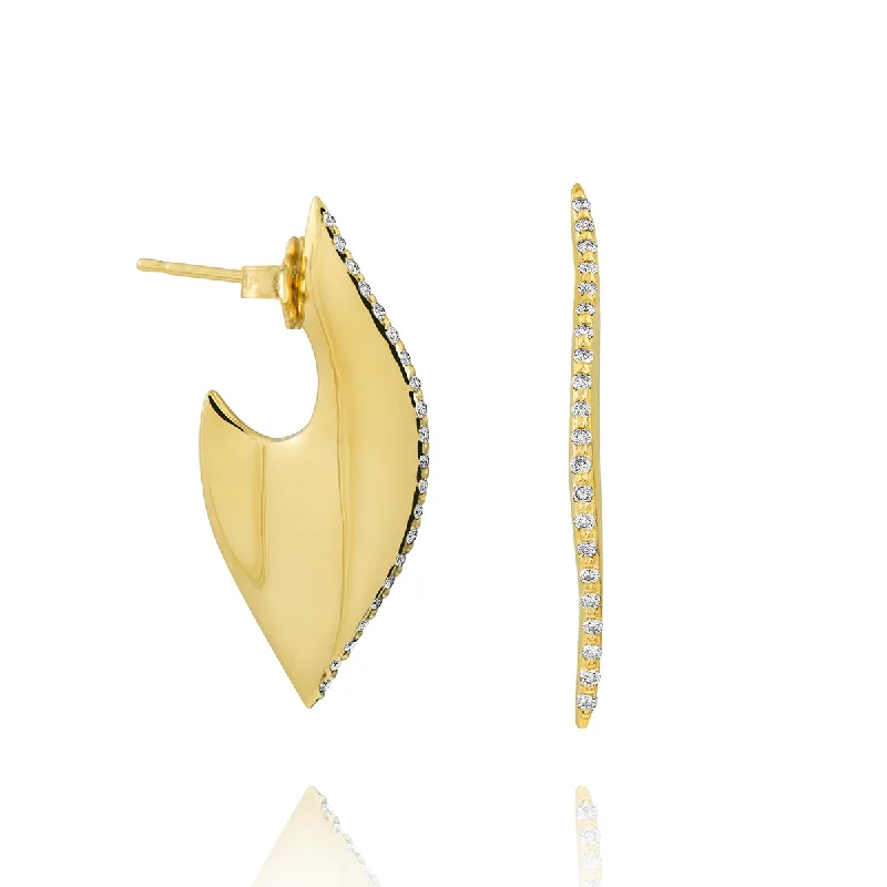 Ladies fashion statement earrings-Leaf Earrings with Pave Diamonds