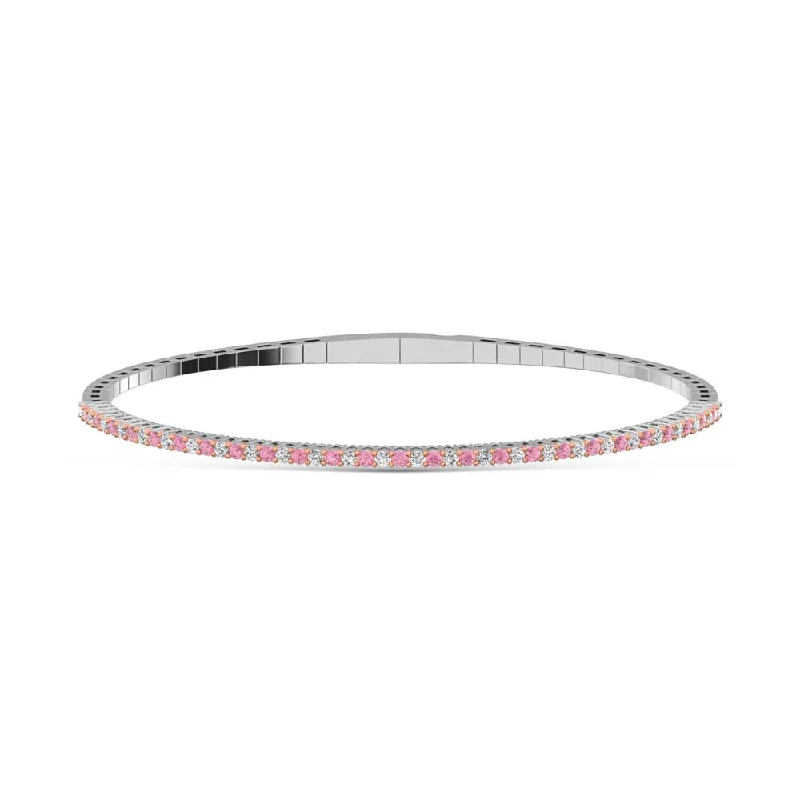 14K White Gold  1 Ct.Tw.  Alternate white and Pink Lab Grown Diamond Bangle