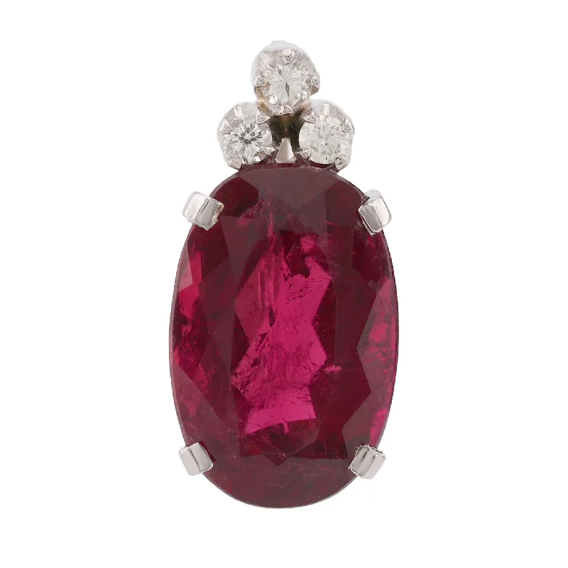 Ladies twisted necklaces-Mid Century 4.8 Carat Pink Tourmaline Diamond Platinum Pendant