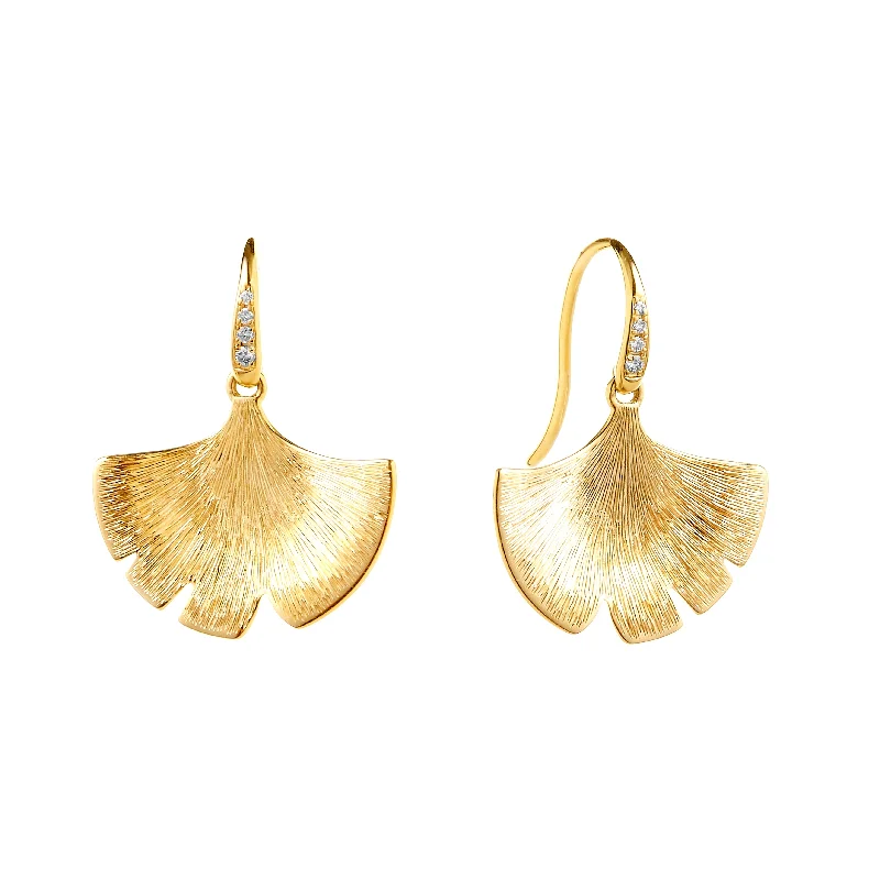 Ladies charm earrings-Gold Gingko Earrings