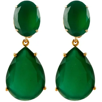 Ladies art deco earrings-Green Onyx Drops