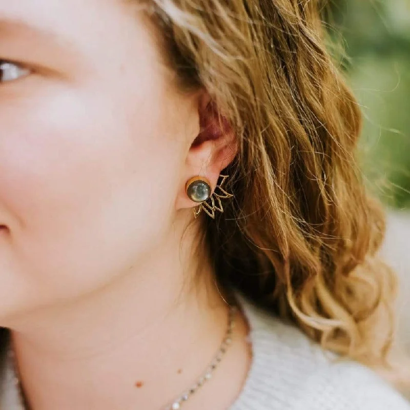 Ladies statement diamond earrings-Labradorite Lotus Earrings