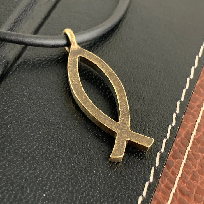 Ladies gold chain necklaces-Ichthus Fish Brass Necklace