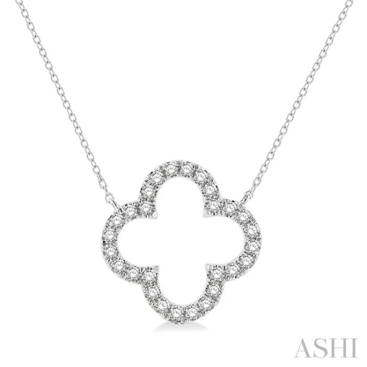 Ladies monogram necklaces-1/2 Ctw Clover Round Cut Diamond Necklace in 14K White Gold