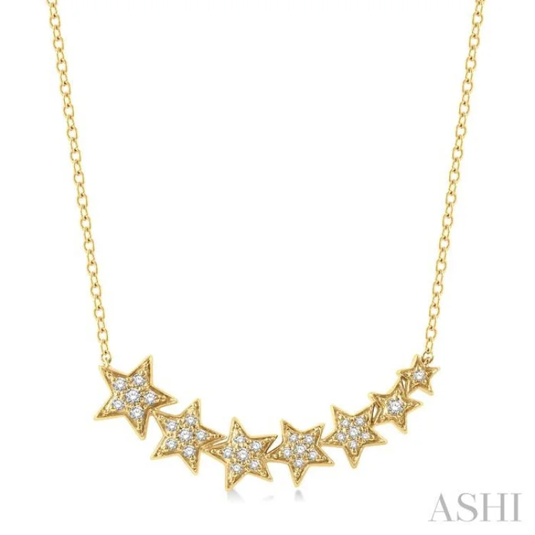 Ladies vintage-inspired necklaces-1/5 Ctw Star Trail Round cut Diamond Necklace in 10K Yellow Gold