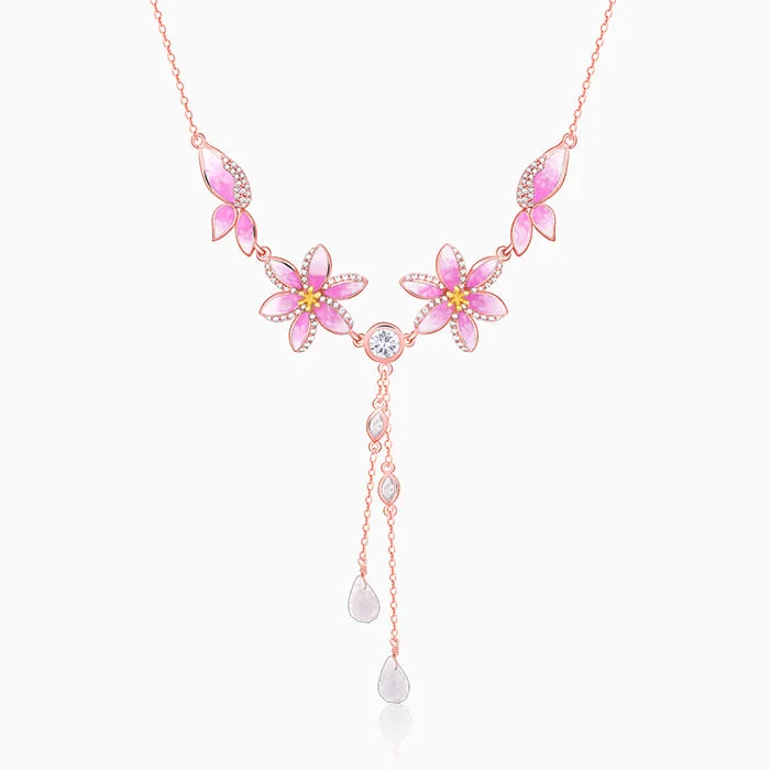 Ladies colorful gemstone necklaces-Rose Gold Pink Trillium Necklace