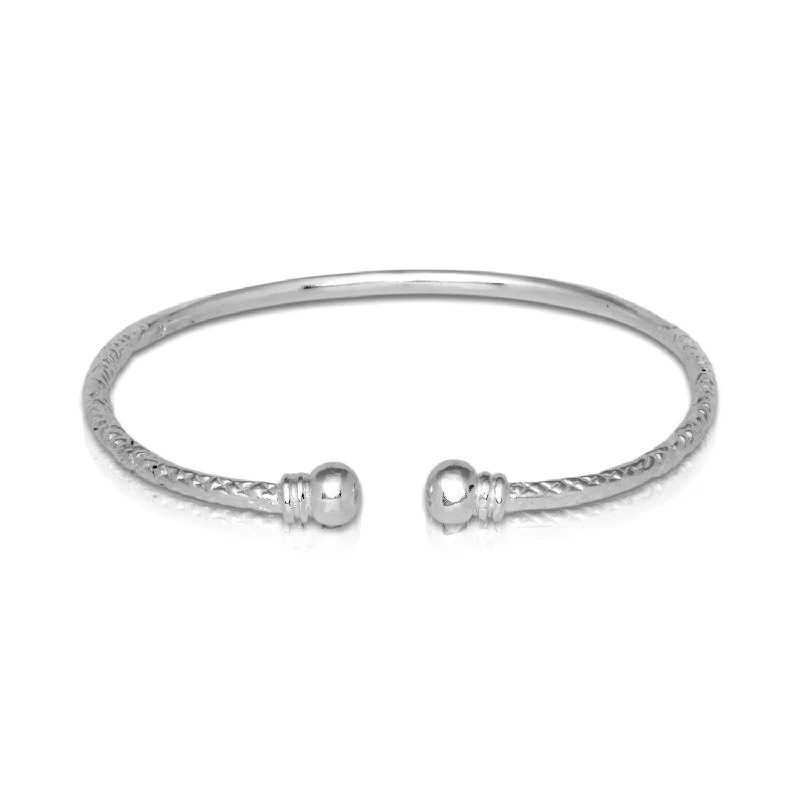 Better Jewelry Double Halo .925 Sterling Silver West Indian Bangle, 1 piece