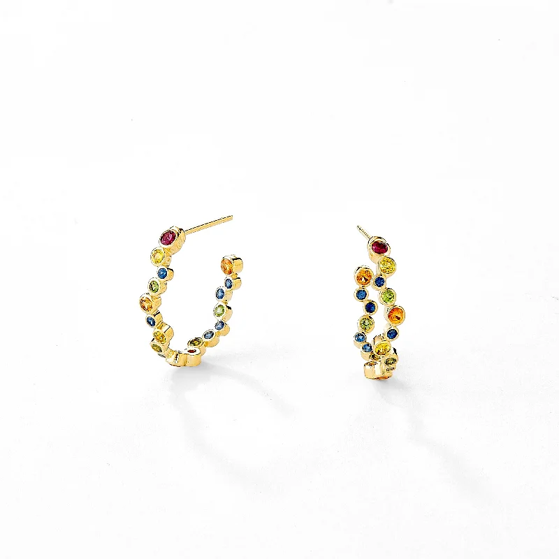 Ladies pearl stud earrings-Multi Sapphire Oval Hoops