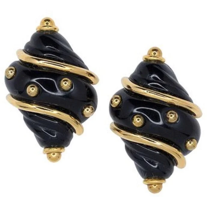 Ladies statement earrings-Black dot shell