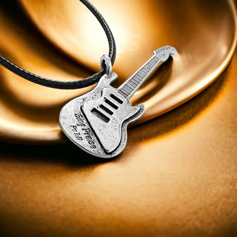 Ladies gold pendant necklaces-Electric Guitar Sing Praise Silver Necklace