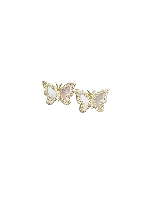 Ladies luxury earrings-Enamel Butterfly Stud