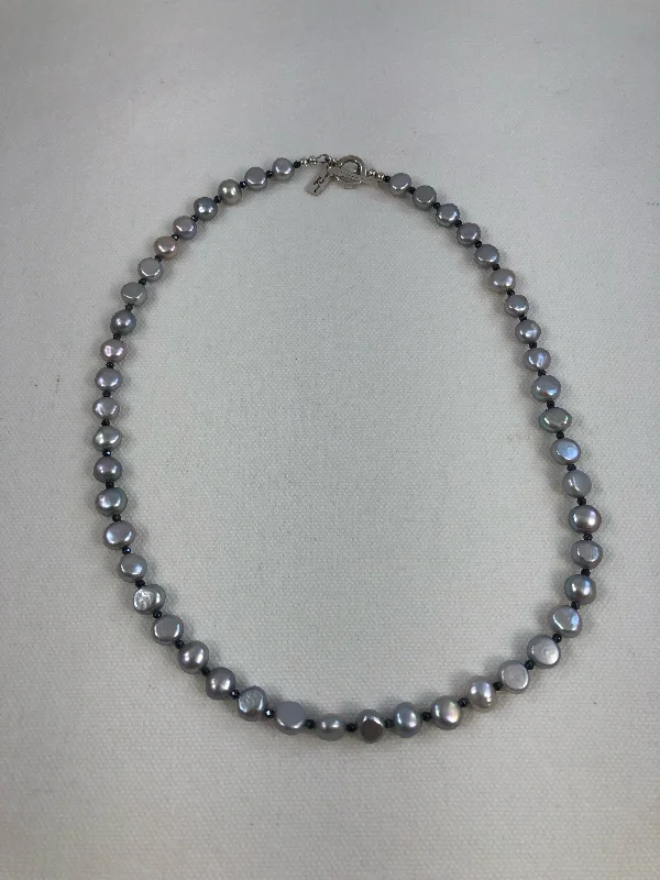 Ladies diamond pendant necklaces-Silver Pearl, Black Mystci Spinel, Hill Tribe Silver Necklace