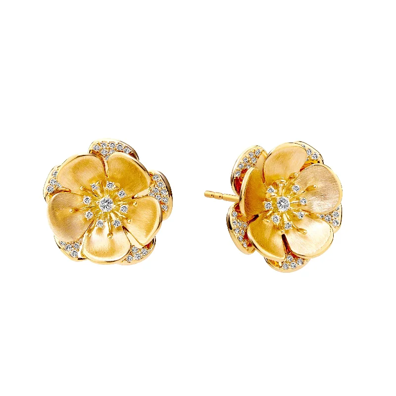 Ladies gemstone drop earrings-Camellia Flower Stud Earrings