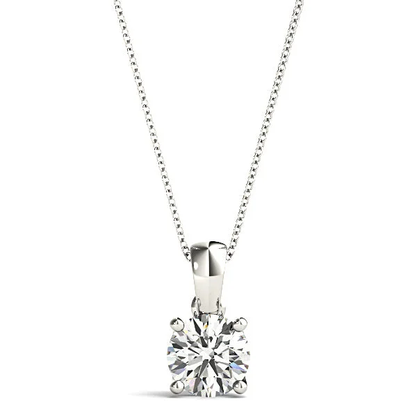 Ladies custom necklaces-Trellis Setting Round Diamond Solitaire Necklace Pendant