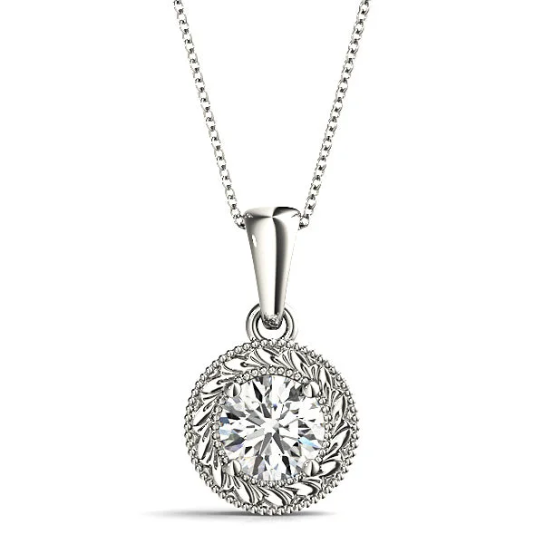 Ladies pearl necklaces-Milgrain Filigree Round Diamond Vintage Necklace Pendant