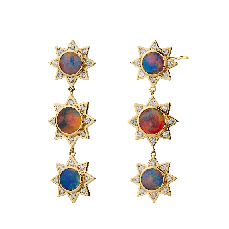 Ladies silver drop earrings-Cosmic Opal Star Earrings