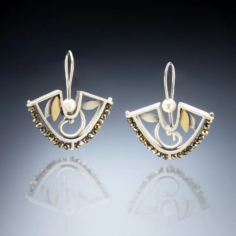 Ladies statement diamond earrings-Mixed Metal Fan Earrings