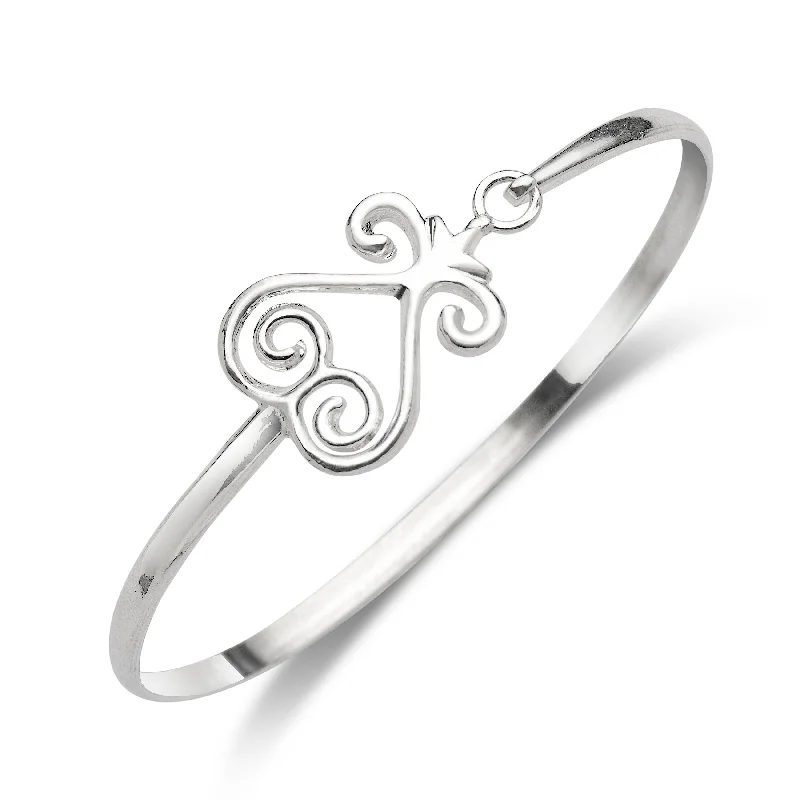 Sankofa Symbol .925 Sterling Silver Hook Bangle, 1 piece