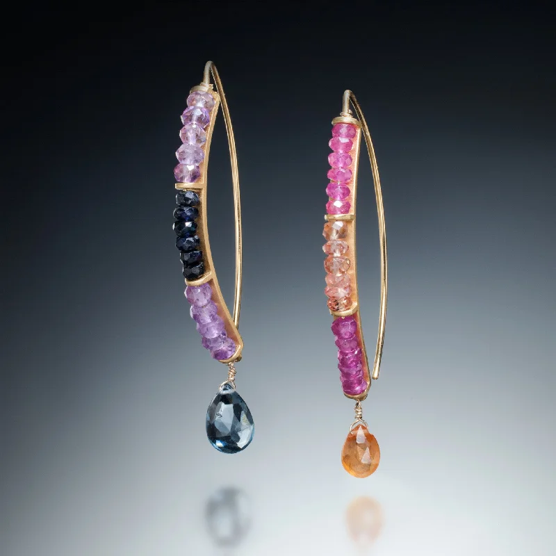 Ladies hoop earrings-Gemstone Curve Earrings with Drop (gold)