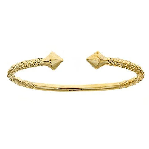 Better Jewelry 14K Yellow Gold West Indian Bangle w. Thick Pyramid Ends