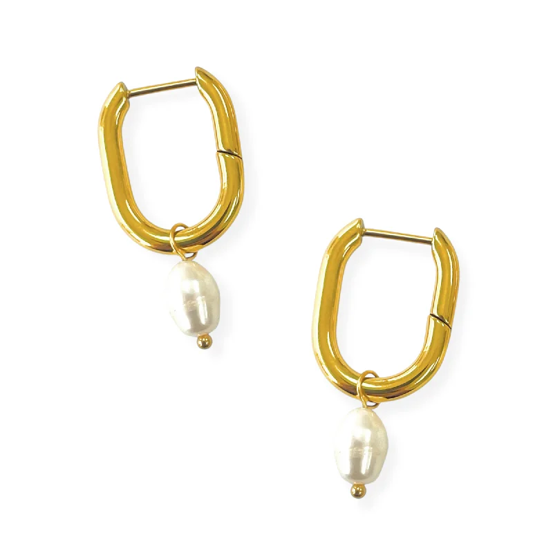 Ladies modern earrings-Oval Pearl Drop Earring